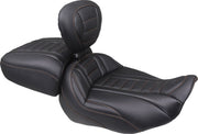 Mustang Deluxe Touring Solo Seat for 2023-2026 Harley-Davidson Black Orange Vinyl