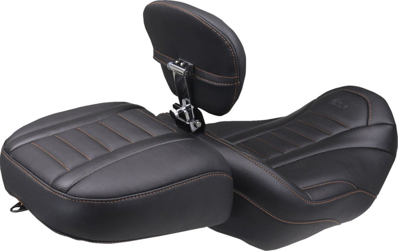 Mustang Deluxe Touring Solo Seat for 2023-2026 Harley-Davidson Black Orange Vinyl #89401MO