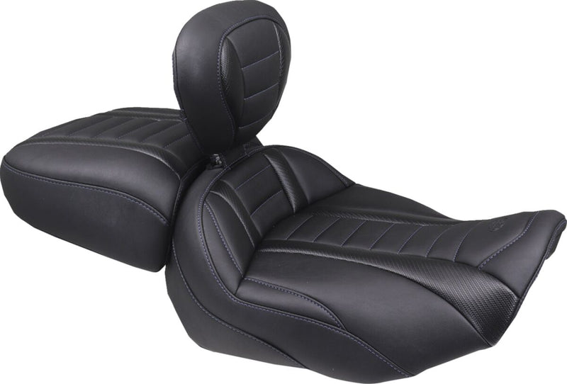 Mustang Deluxe Touring Solo Seat for 2023-2026 Harley-Davidson Black Blue Vinyl #89401SB