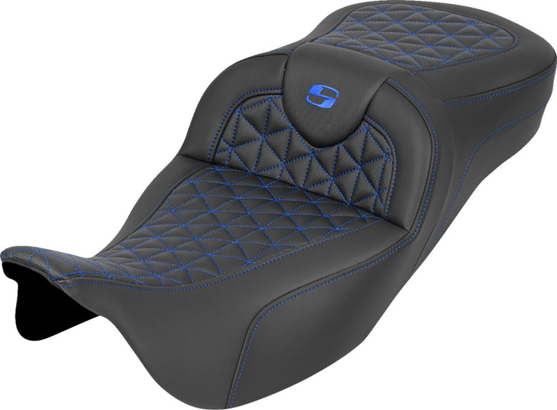 Saddlemen RoadSofa™ Tri Gripper Seat for 2008-2025 Harley-Davidson Black Blue 2-Up Seat Saddlehyde™ #808-07B-21101