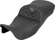 Saddlemen RoadSofa™ Tri Gripper Seat for 2008-2025 Harley-Davidson Black Grey 2-Up Seat Saddlehyde™ #808-07B-21102