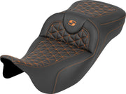 Saddlemen RoadSofa™ Tri Gripper Seat for 2008-2025 Harley-Davidson Black Orange 2-Up Seat Saddlehyde™ #808-07B-21103