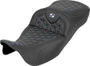 Saddlemen RoadSofa™ Tri Gripper Seat for 2008-2025 Harley-Davidson Black Silver 2-Up Seat Saddlehyde™