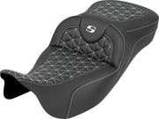 Saddlemen RoadSofa™ Tri Gripper Seat for 2008-2025 Harley-Davidson Black White 2-Up Seat Saddlehyde™ #808-07B-21106