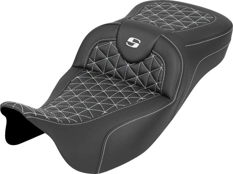 Saddlemen RoadSofa™ Tri Gripper Seat for 2008-2025 Harley-Davidson Black White 2-Up Seat Saddlehyde™ #808-07B-21106