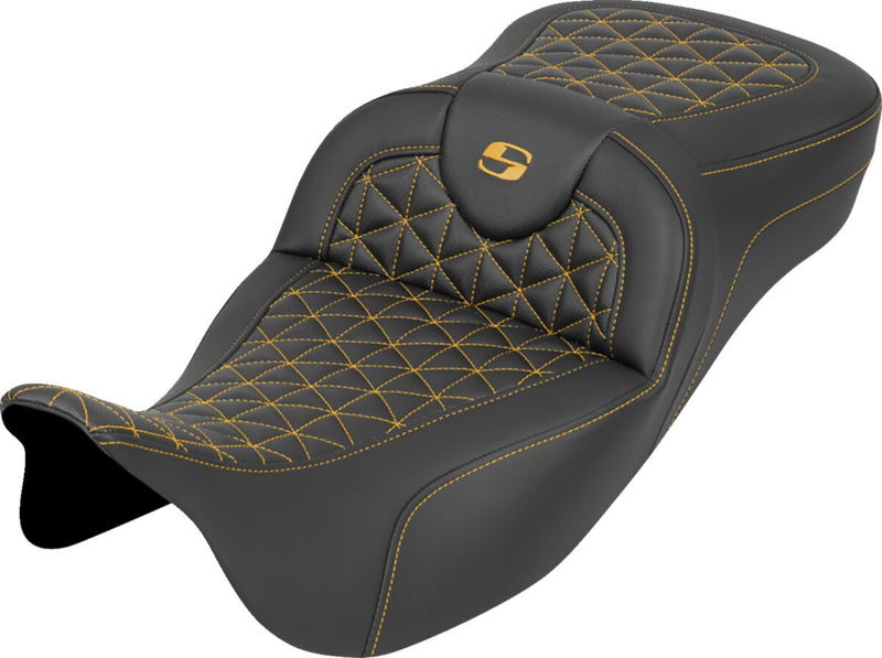Saddlemen RoadSofa™ Tri Gripper Seat for 2008-2025 Harley-Davidson Black Gold 2-Up Seat Saddlehyde™