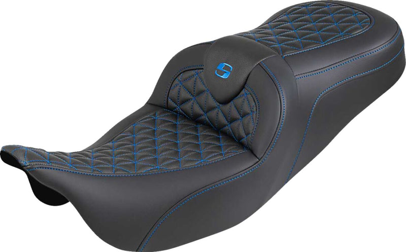 Saddlemen RoadSofa™ Tri Gripper Seat for 2008-2025 Harley-Davidson Black Blue 2-Up Seat Saddlehyde™ #808-07B-21001