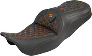 Saddlemen RoadSofa™ Tri Gripper Seat for 2008-2025 Harley-Davidson Black Orange 2-Up Seat Saddlehyde™ #808-07B-21003