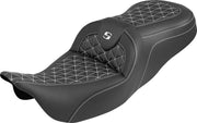 Saddlemen RoadSofa™ Tri Gripper Seat for 2008-2025 Harley-Davidson Black White 2-Up Seat Saddlehyde™ #808-07B-21006