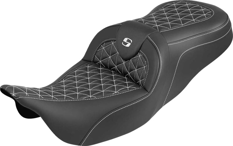 Saddlemen RoadSofa™ Tri Gripper Seat for 2008-2025 Harley-Davidson Black White 2-Up Seat Saddlehyde™ #808-07B-21006