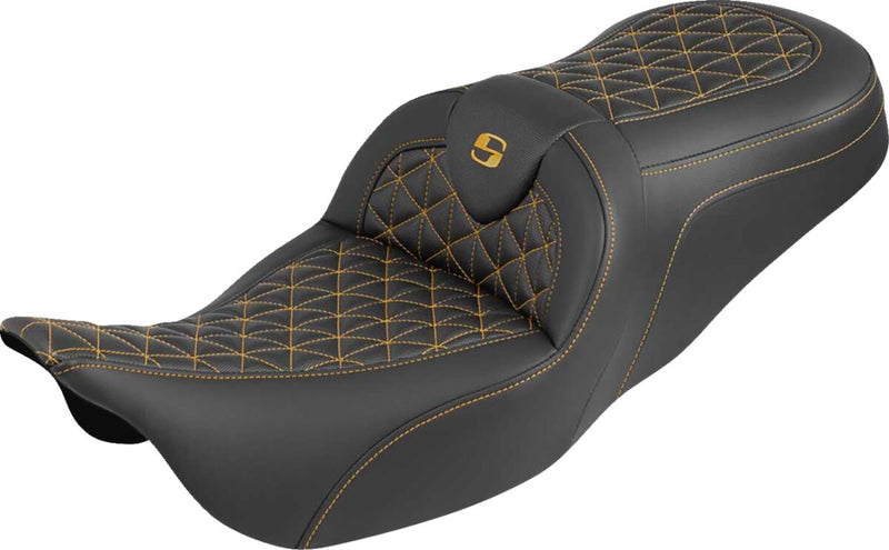 Saddlemen RoadSofa™ Tri Gripper Seat for 2008-2025 Harley-Davidson Black Gold 2-Up Seat Saddlehyde™