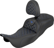 Saddlemen Extended Reach RoadSofa™ Tri Gripper Seat for 2008-2025 Harley-Davidson Black Blue 2-Up Seat Saddlehyde™ #808-07B-211B1