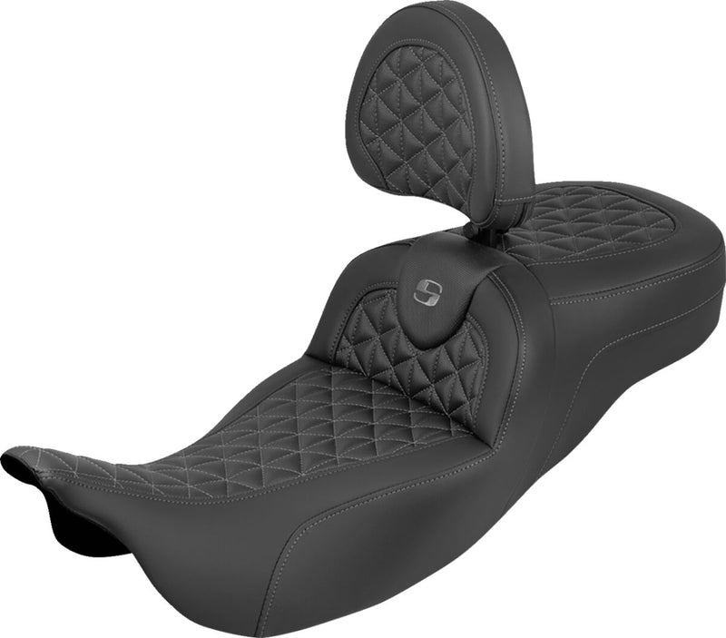 Saddlemen Extended Reach RoadSofa™ Tri Gripper Seat for 2008-2025 Harley-Davidson Black Grey 2-Up Seat Saddlehyde™ #808-07B-211B2