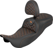 Saddlemen Extended Reach RoadSofa™ Tri Gripper Seat for 2008-2025 Harley-Davidson Black Orange 2-Up Seat Saddlehyde™ #808-07B-211B3
