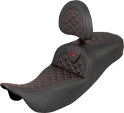 Saddlemen Extended Reach RoadSofa™ Tri Gripper Seat for 2008-2025 Harley-Davidson Black Red 2-Up Seat Saddlehyde™