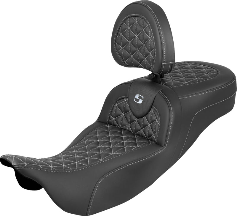 Saddlemen Extended Reach RoadSofa™ Tri Gripper Seat for 2008-2025 Harley-Davidson Black Silver 2-Up Seat Saddlehyde™ #808-07B-211B5