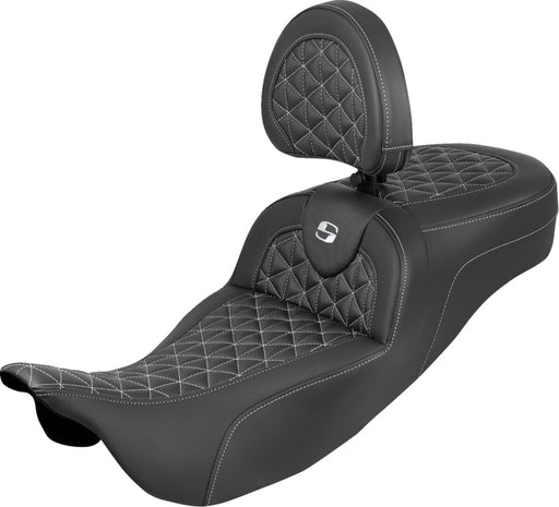 Saddlemen Extended Reach RoadSofa™ Tri Gripper Seat for 2008-2025 Harley-Davidson Black White 2-Up Seat Saddlehyde™