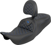 Saddlemen RoadSofa™ Tri Gripper Seat for 2008-2025 Harley-Davidson Black Blue 2-Up Seat Saddlehyde™ #808-07B-210B1