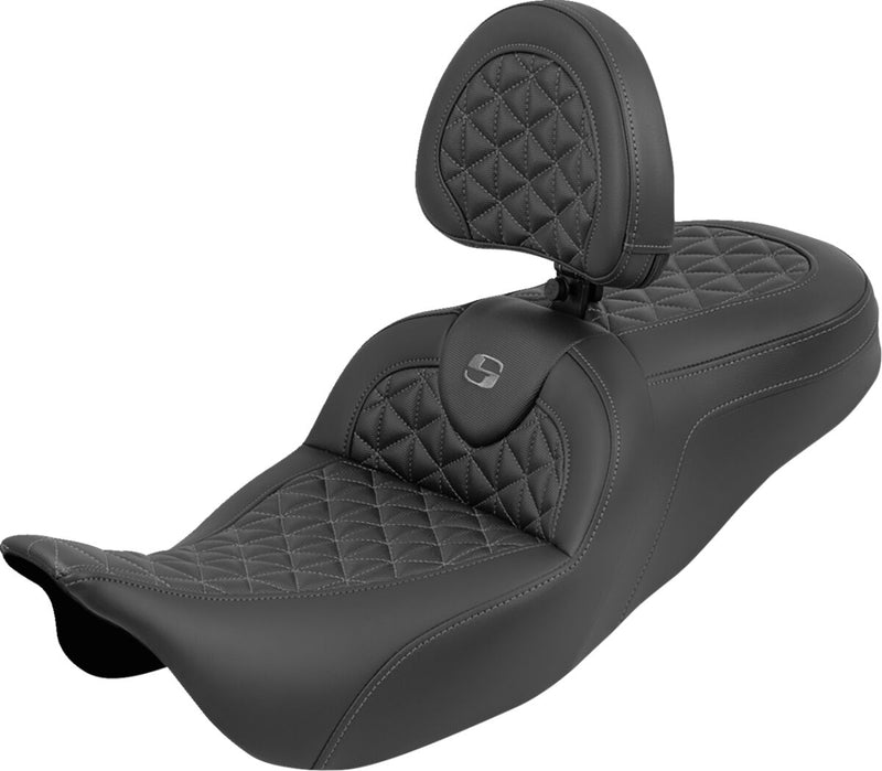 Saddlemen RoadSofa™ Tri Gripper Seat for 2008-2025 Harley-Davidson Black Grey 2-Up Seat Saddlehyde™