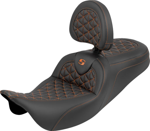 Saddlemen RoadSofa™ Tri Gripper Seat for 2008-2025 Harley-Davidson Black Orange 2-Up Seat Saddlehyde™