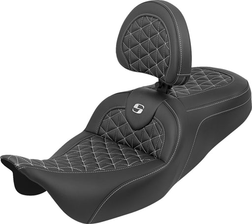 Saddlemen RoadSofa™ Tri Gripper Seat for 2008-2025 Harley-Davidson Black White 2-Up Seat Saddlehyde™