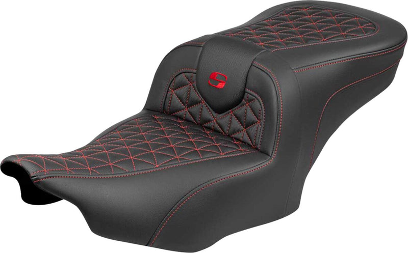 Saddlemen Roadsofa™ Standard Reach Seat for 2023-2026 Harley-Davidson Black Red 2-Up Seat Saddlehyde™ #823-07-21004