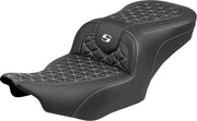 Saddlemen Roadsofa™ Standard Reach Seat for 2023-2026 Harley-Davidson Black White 2-Up Seat Saddlehyde™ #823-07-21006