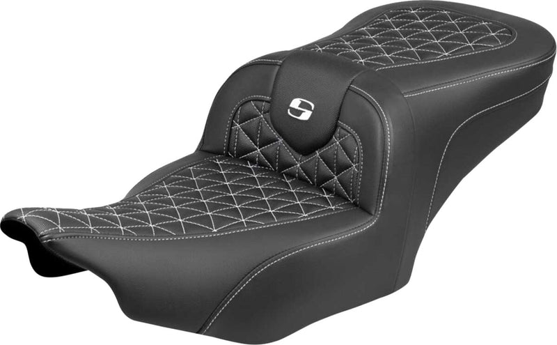Saddlemen Roadsofa™ Standard Reach Seat for 2023-2026 Harley-Davidson Black White 2-Up Seat Saddlehyde™ #823-07-21006