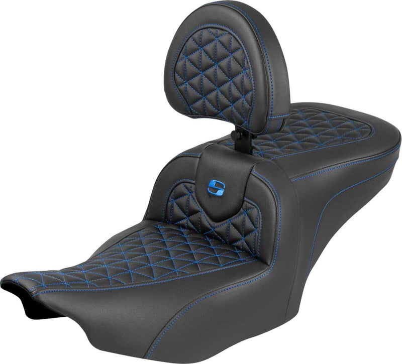 Saddlemen Roadsofa™ Standard Reach Seat for 2023-2026 Harley-Davidson Black Blue 2-Up Seat Saddlehyde™ #823-07-210B1