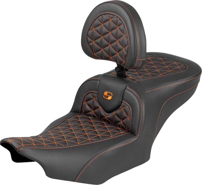 Saddlemen Roadsofa™ Standard Reach Seat for 2023-2026 Harley-Davidson Black Orange 2-Up Seat Saddlehyde™ #823-07-210B3