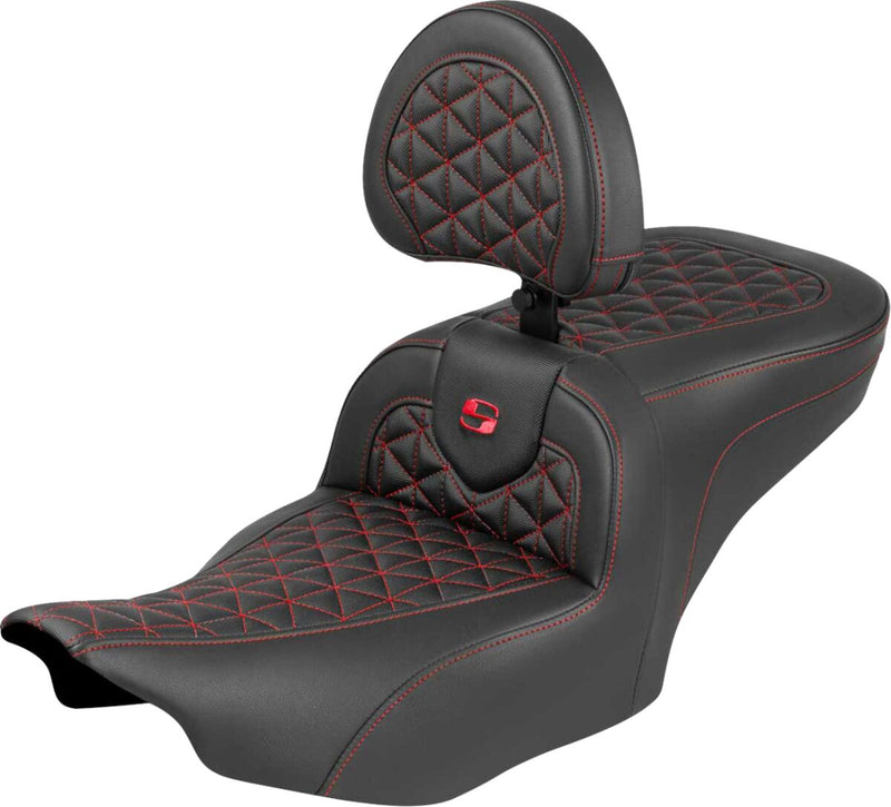 Saddlemen Roadsofa™ Standard Reach Seat for 2023-2026 Harley-Davidson Black Red 2-Up Seat Saddlehyde™ #823-07-210B4
