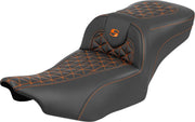 Saddlemen Roadsofa™ Extended Reach Seat for 2023-2026 Harley-Davidson Black Orange 2-Up Seat Saddlehyde™ #823-07-21103