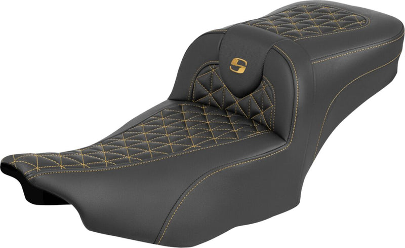 Saddlemen Roadsofa™ Extended Reach Seat for 2023-2026 Harley-Davidson Black Gold 2-Up Seat Saddlehyde™