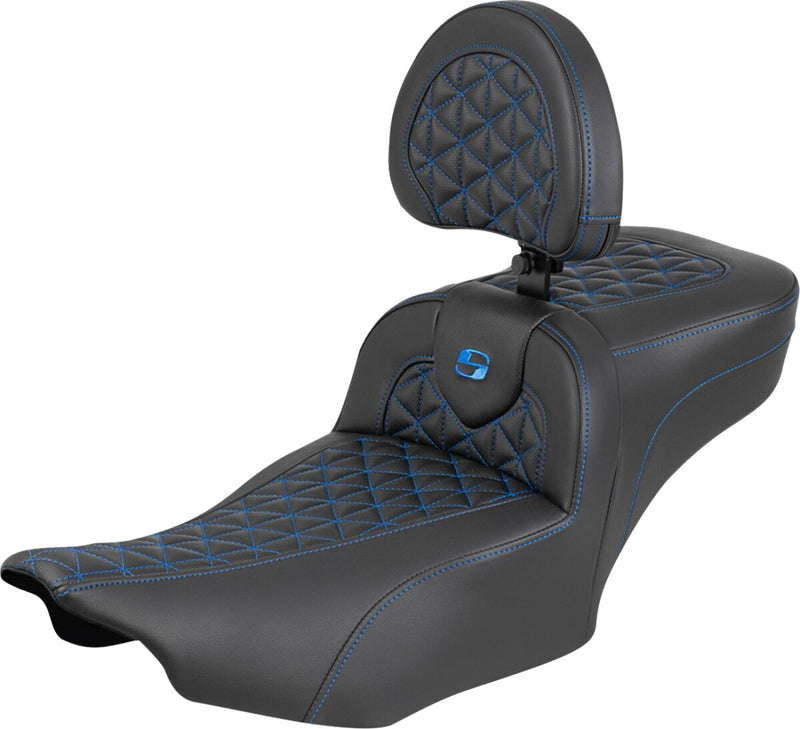 Saddlemen Roadsofa™ Extended Reach Seat for 2023-2026 Harley-Davidson Black Blue 2-Up Seat Saddlehyde™ #823-07-211B1