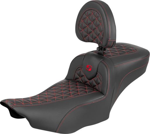 Saddlemen Roadsofa™ Extended Reach Seat for 2023-2026 Harley-Davidson Black Red 2-Up Seat Saddlehyde™