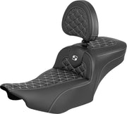 Saddlemen Roadsofa™ Extended Reach Seat for 2023-2026 Harley-Davidson Black White 2-Up Seat Saddlehyde™