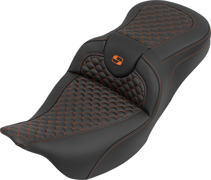 Saddlemen RoadSofa™ Seat for 2008-2025 Harley-Davidson Black Orange One-Piece Saddlehyde™ #808-07B-20803