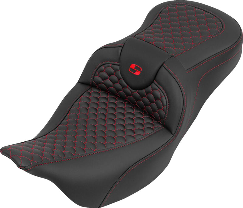 Saddlemen RoadSofa™ Seat for 2008-2025 Harley-Davidson Black Red One-Piece Saddlehyde™