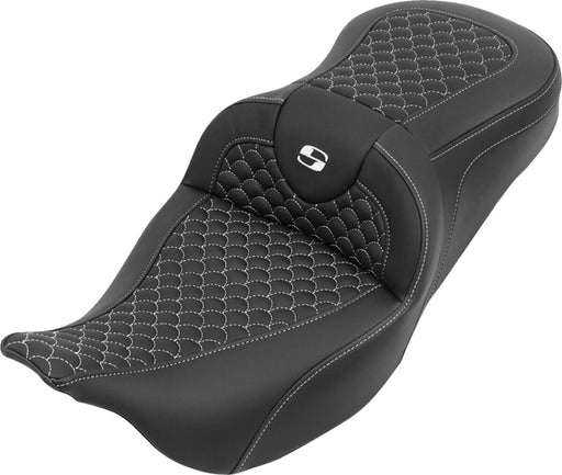 Saddlemen RoadSofa™ Seat for 2008-2025 Harley-Davidson Black White One-Piece Saddlehyde™