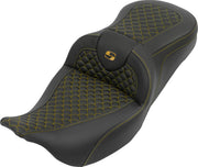 Saddlemen RoadSofa™ Seat for 2008-2025 Harley-Davidson Black Gold One-Piece Saddlehyde™ #808-07B-20807