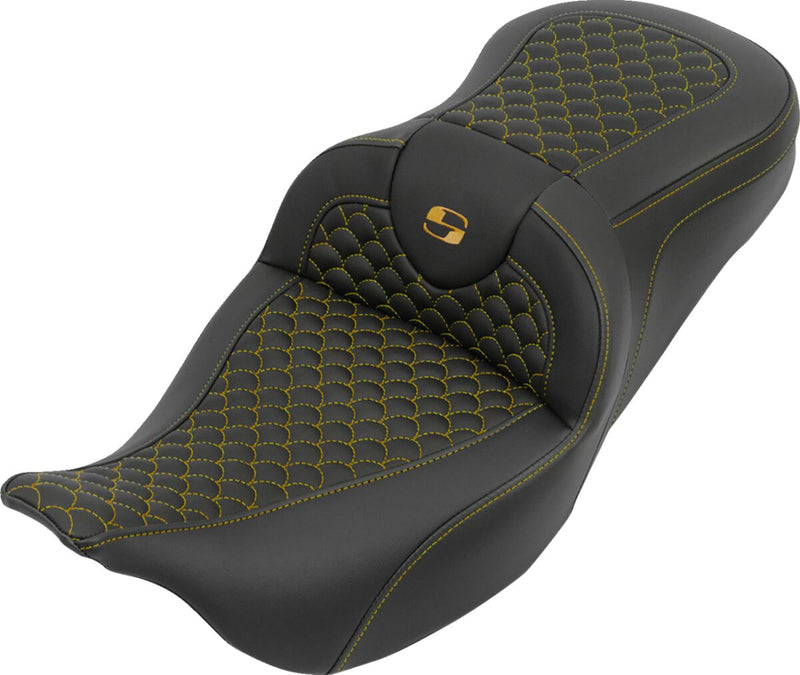 Saddlemen RoadSofa™ Seat for 2008-2025 Harley-Davidson Black Gold One-Piece Saddlehyde™ #808-07B-20807