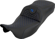 Saddlemen Extended Reach RoadSofa™ Seat for 2008-2025 Harley-Davidson Black Blue 2-Up Seat Saddlehyde™ #808-07B-20901