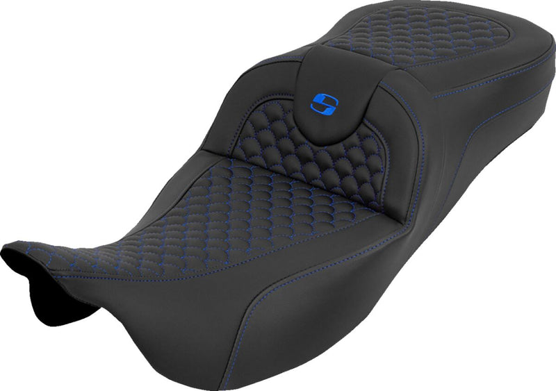 Saddlemen Extended Reach RoadSofa™ Seat for 2008-2025 Harley-Davidson Black Blue 2-Up Seat Saddlehyde™ #808-07B-20901