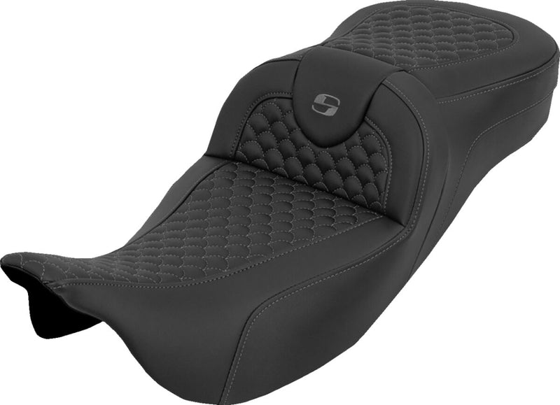Saddlemen Extended Reach RoadSofa™ Seat for 2008-2025 Harley-Davidson Black Grey 2-Up Seat Saddlehyde™ #808-07B-20902