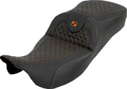 Saddlemen Extended Reach RoadSofa™ Seat for 2008-2025 Harley-Davidson Black Orange 2-Up Seat Saddlehyde™ #808-07B-20903