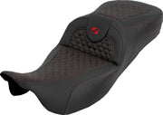 Saddlemen Extended Reach RoadSofa™ Seat for 2008-2025 Harley-Davidson Black Red 2-Up Seat Saddlehyde™ #808-07B-20904