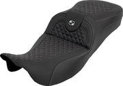 Saddlemen Extended Reach RoadSofa™ Seat for 2008-2025 Harley-Davidson Black Silver 2-Up Seat Saddlehyde™