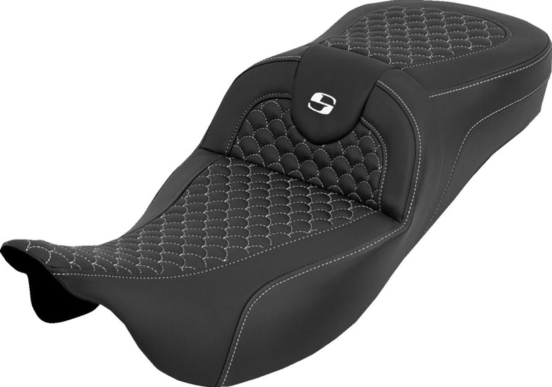Saddlemen Extended Reach RoadSofa™ Seat for 2008-2025 Harley-Davidson Black White 2-Up Seat Saddlehyde™ #808-07B-20906