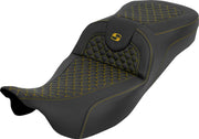 Saddlemen Extended Reach RoadSofa™ Seat for 2008-2025 Harley-Davidson Black Gold 2-Up Seat Saddlehyde™ #808-07B-20907