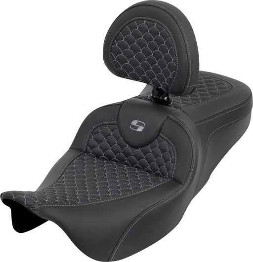 Saddlemen Dragon Scale Stitch RoadSofa™ Seat for 2008-2025 Harley-Davidson Black Grey 2-Up Seat Saddlehyde™